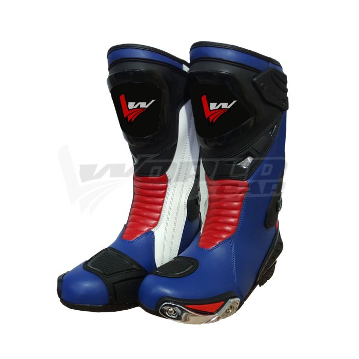 Blue Red Black GrimotoMen Motorbike Racing Leather Boots