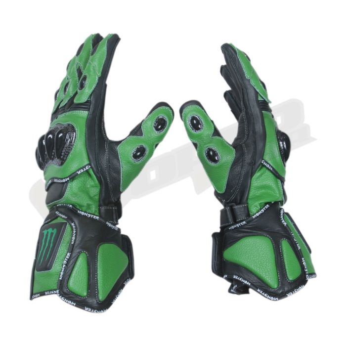 Kawasaki Ninja Monster Motorbike Racing Leather Gloves