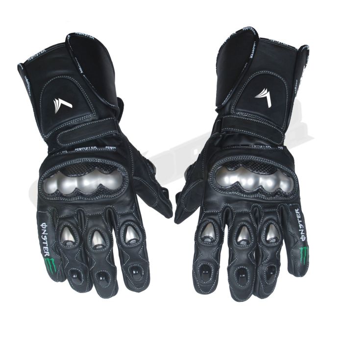 Monster Black Motorbike Racing Leather Gloves