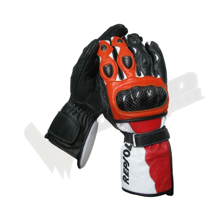 Repsol Honda Motorbike Racing Leather Gloves