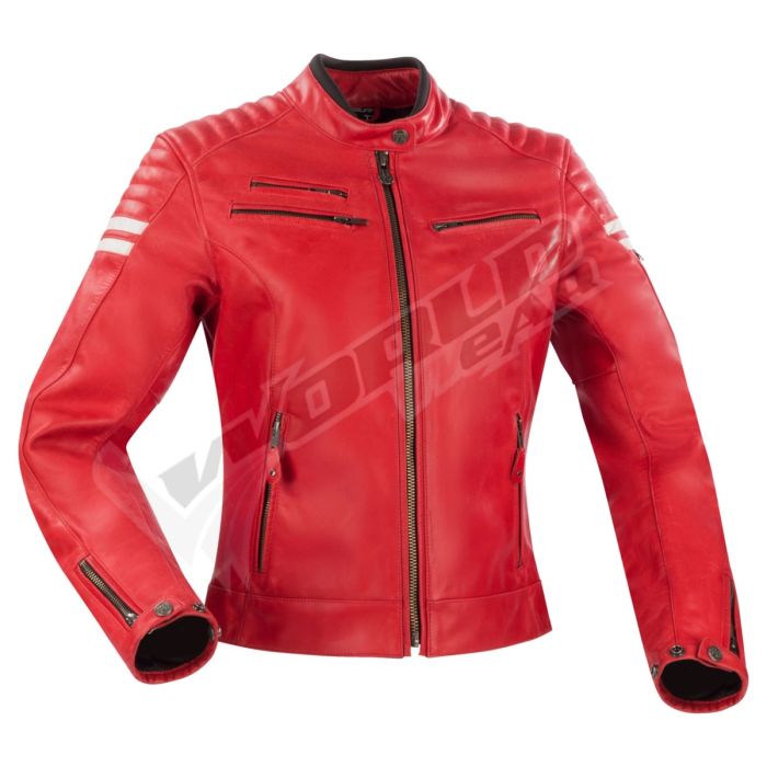 Segura Stripe Funki Armoured Red Women Motorbike Raceing Leather Jacket