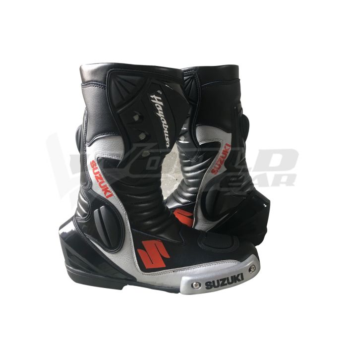 Suzuki Black Men Motorbike Racing Leather Boots