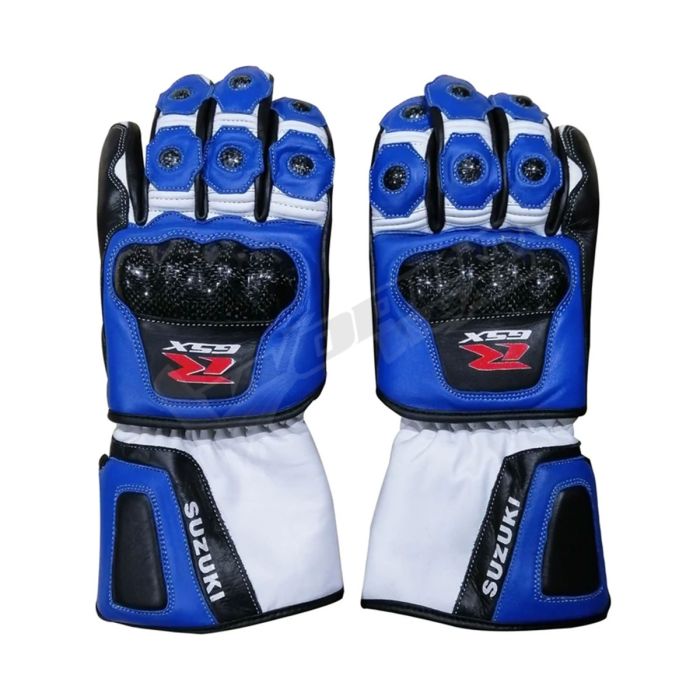 Suzuki GSXR Men Motorbike Racing Leather Gloves