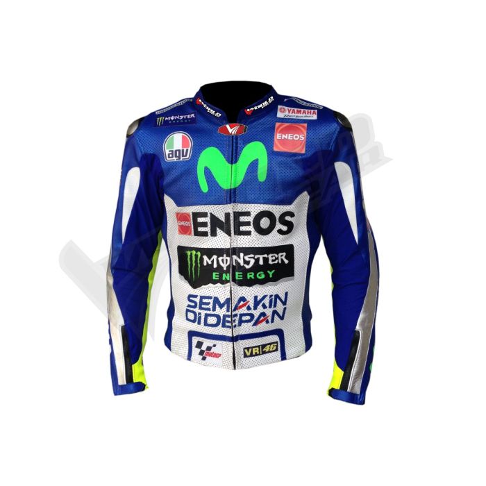 Valentino Rossi Yamaha Blue Motogb 2015 Men Motorbike Raceing Leather Jacket