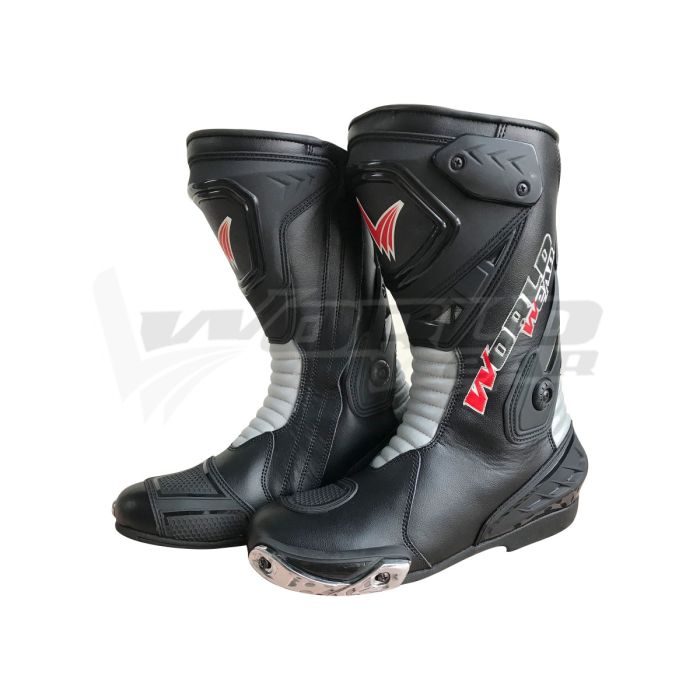 Worldwear Black Red Men Motorbike Racing Leather Boots