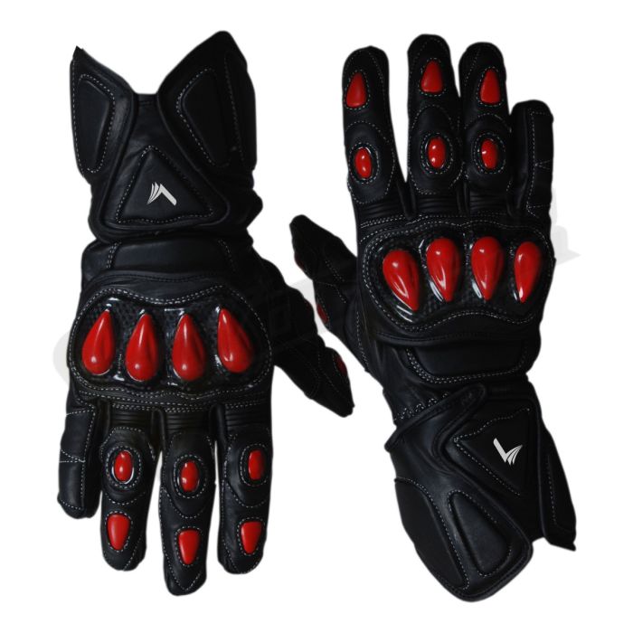 Worldwear Black Red Motorbike Racing Leather Gloves