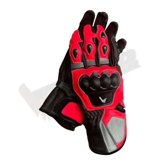  Worldwear Winter Red Black Motorbike Racing Leather Gloves