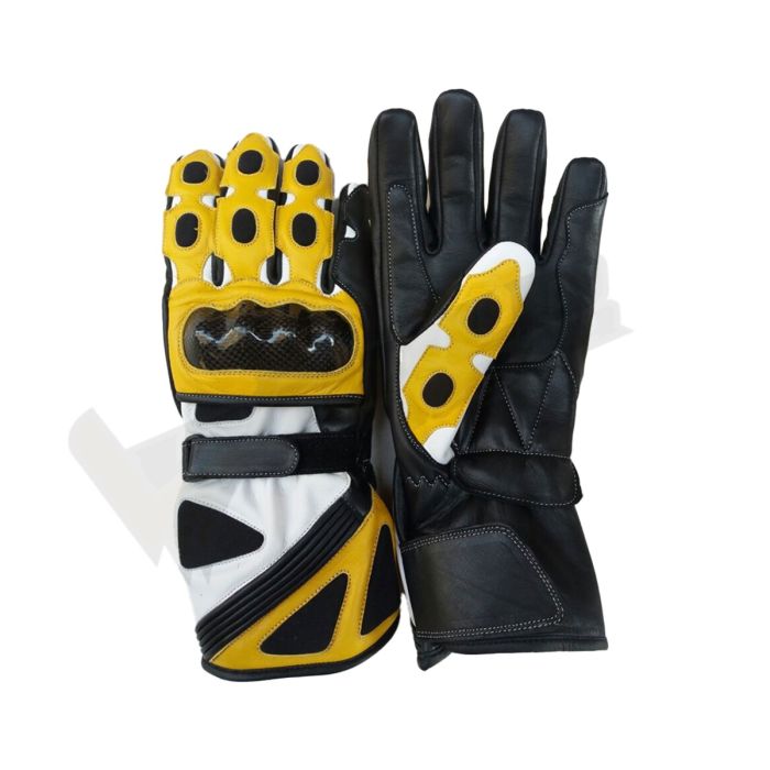Yellow Black Winter Worldwear Motorbike Racing Leather Gloves