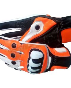 Black Orange Motorbike Racing Leather Gloves