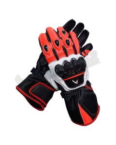 Customize Worldwear Red Balck Motorbike Racing Leather Gloves