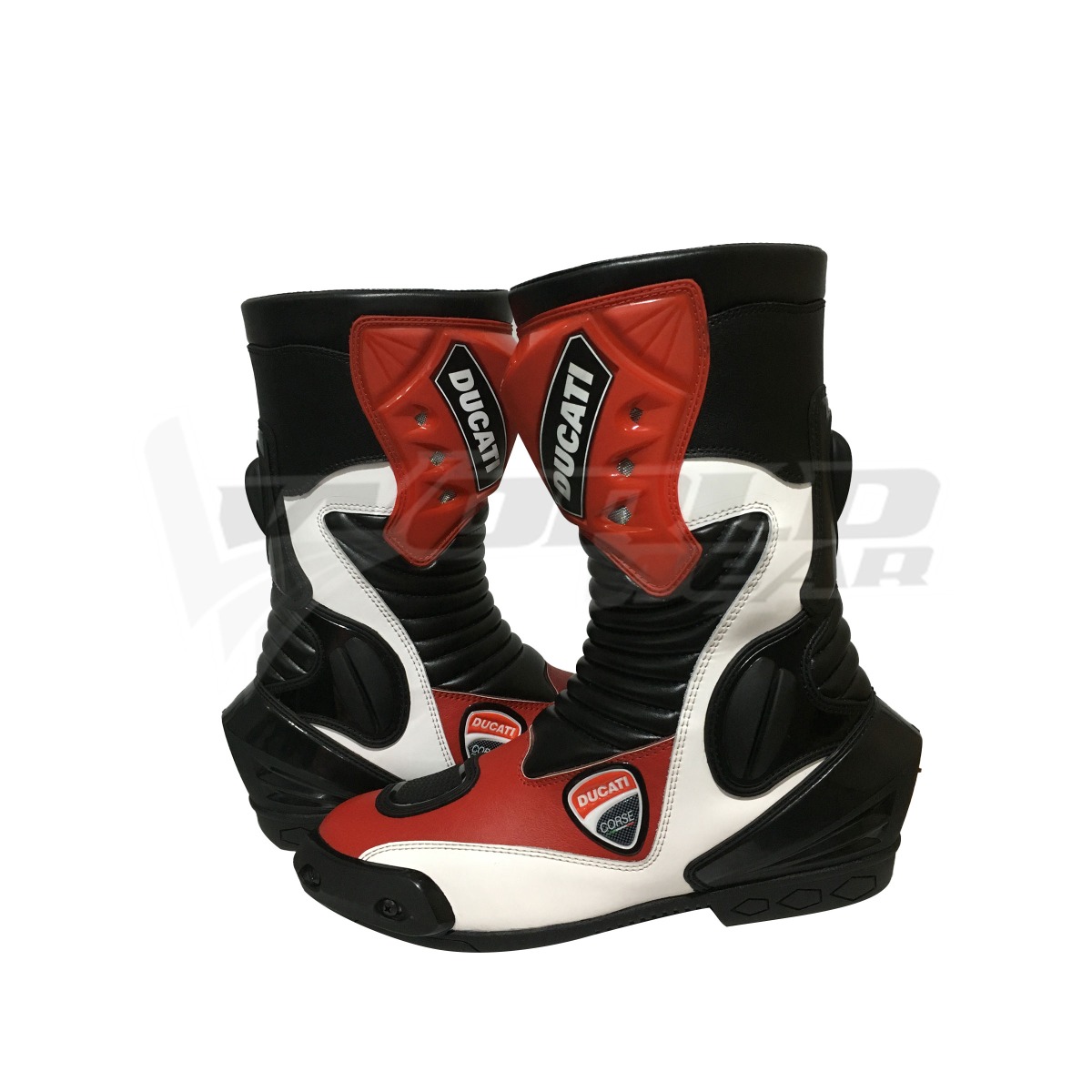 Ducati Corse Men Motorbike Racing Leather Boots, featuring advanced protection for ankles, shins, and toes. Designed for comfhttps://grimoto.com/media/catalog/product/b/l/black-_fluorecent-men-motorbike-racing-leather-boots-01.jpgrt and safety, these boots offer an ergonomic fit, slip-resistant sole for better grip, breathable interior to keep feet dry, and shock absorption for added comfort during high-speed rides. Ideal for motorcycle racers and enthusiasts seeking durability, performance, and style in their riding gear.