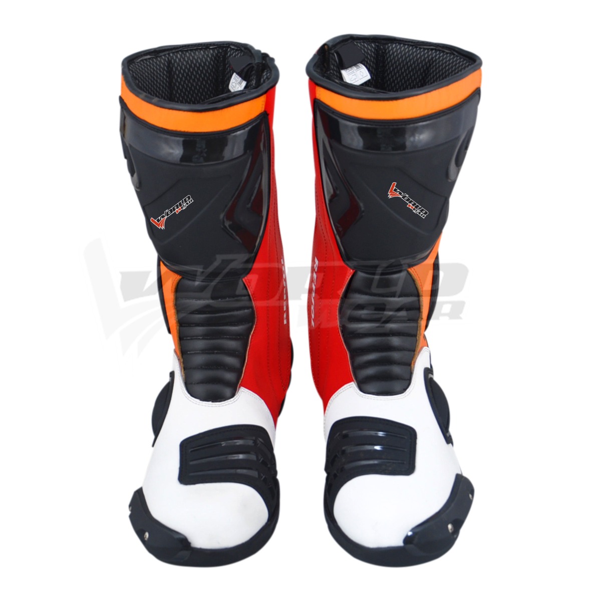 Honda Repsol Men 2013 Motorbike Racing Leather Boots made from premium cowhide leather, featuring advanced protection for ankles, shins, and toes. Designed for comfhttps://grimoto.com/media/catalog/product/b/l/black-_fluorecent-men-motorbike-racing-leather-boots-01.jpgrt and safety, these boots offer an ergonomic fit, slip-resistant sole for better grip, breathable interior to keep feet dry, and shock absorption for added comfort during high-speed rides. Ideal for motorcycle racers and enthusiasts seeking durability, performance, and style in their riding gear.