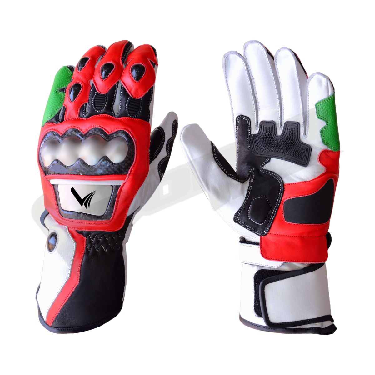 Kawasaki Tom Sky Motorbike Racing Leather Gloves; High-performance motorbike racing leather gloves made from durable cowhide leather, offering reinforced knuckle protection, breathable mesh panels, and superior grip for riders on the track or road.