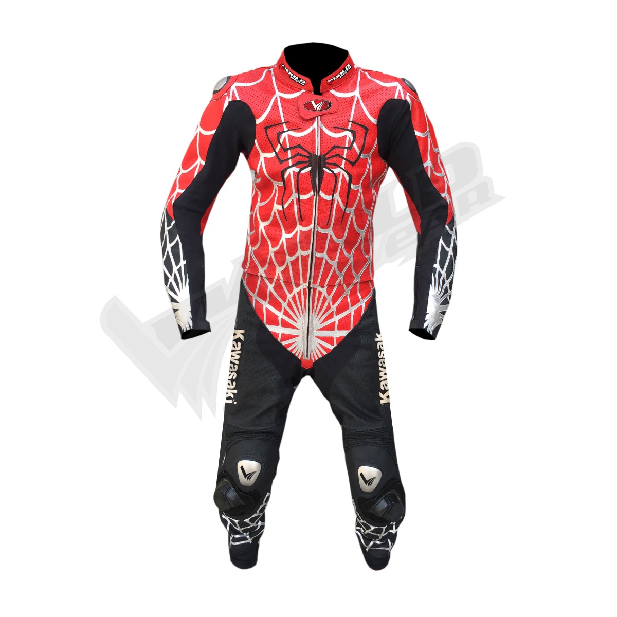 Kawaski Ninija Spiderman 2016 Men Motorbike Racing Leather Suit; high-performance leather suit; CE approved racing suit; professional motorbike racing suit; men's protective leather suit; motorbike suit with armor; motorcycle racing suit with protection; durable leather racing suit; custom fit motorbike suit; motorcycle racing gear for men; perforated leather racing suit; men's racing leather gear; track racing leather suit; men's leather motorcycle suit; protective leather suit for bikers; full-body leather racing suit for men