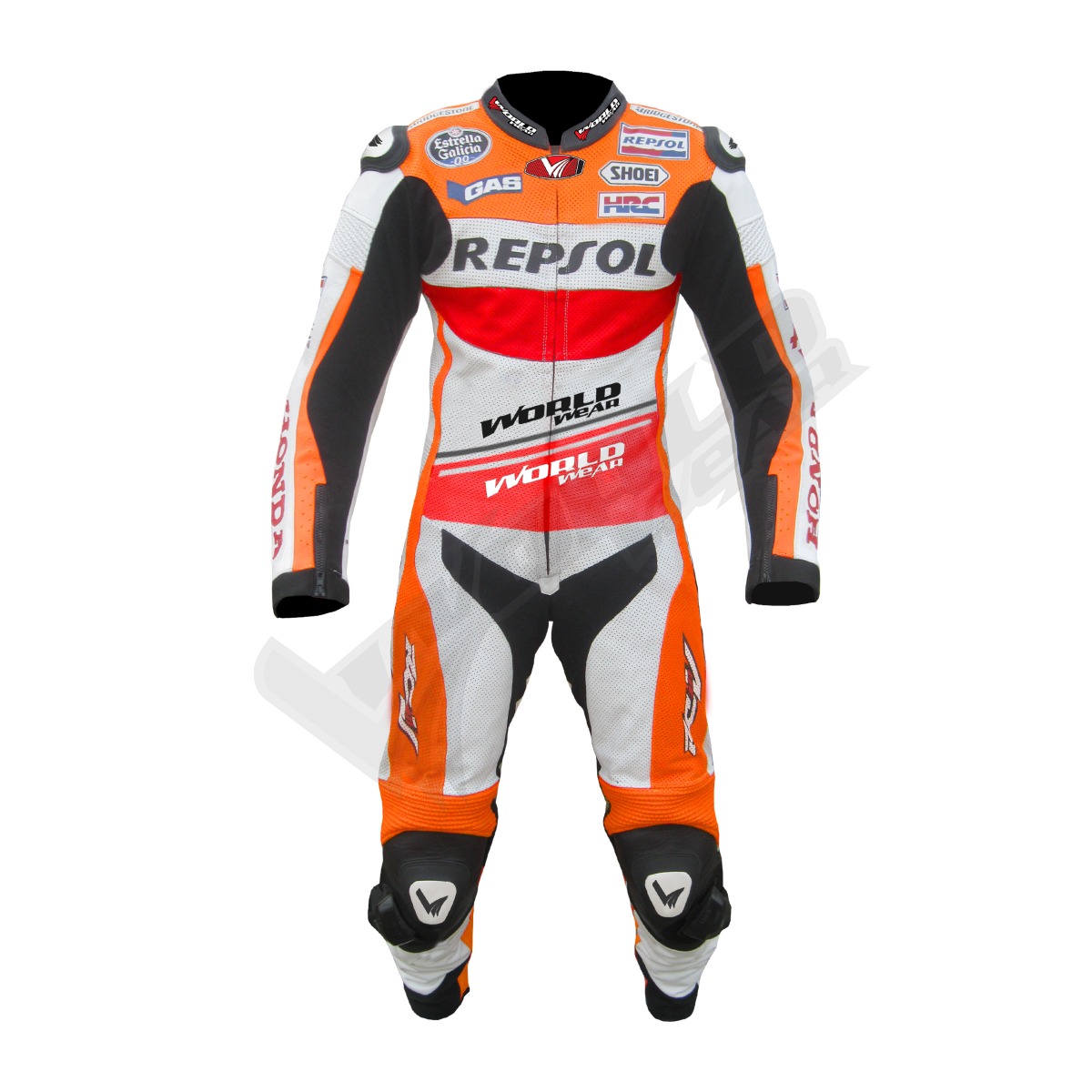 Marc Marquez Honda HRC Repsol 2015 Men Motorbike Racing Leather Suit; men's motorbike suit; leather racing suit; high-performance leather suit; CE approved racing suit; professional motorbike racing suit; men's protective leather suit; motorbike suit with armor; motorcycle racing suit with protection; durable leather racing suit; custom fit motorbike suit; motorcycle racing gear for men; perforated leather racing suit; men's racing leather gear; track racing leather suit; men's leather motorcycle suit; protective leather suit for bikers; full-body leather racing suit for men
