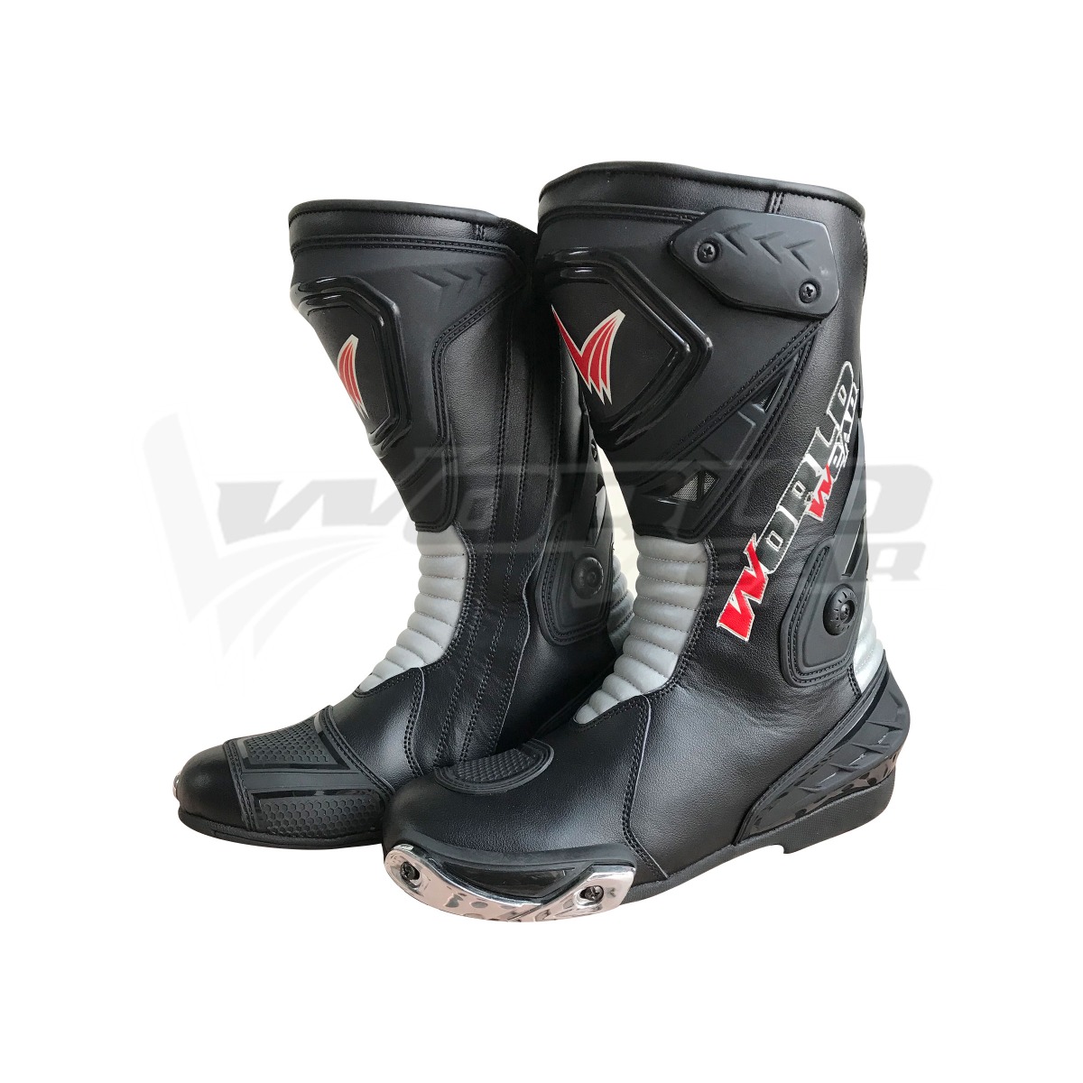 Worldwear Black Red Men Motorbike Racing Leather Boots, featuring advanced protection for ankles, shins, and toes. Designed for comfhttps://grimoto.com/media/catalog/product/b/l/black-_fluorecent-men-motorbike-racing-leather-boots-01.jpgrt and safety, these boots offer an ergonomic fit, slip-resistant sole for better grip, breathable interior to keep feet dry, and shock absorption for added comfort during high-speed rides. Ideal for motorcycle racers and enthusiasts seeking durability, performance, and style in their riding gear.