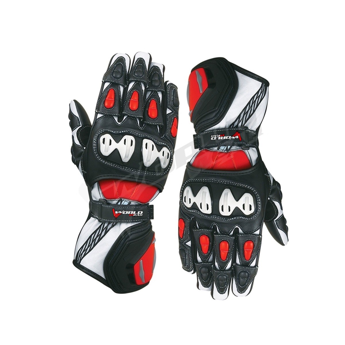 Worldwear RB Men Motorbike Racing Leather Gloves; High-performance motorbike racing leather gloves made from durable cowhide leather, offering reinforced knuckle protection, breathable mesh panels, and superior grip for riders on the track or road.