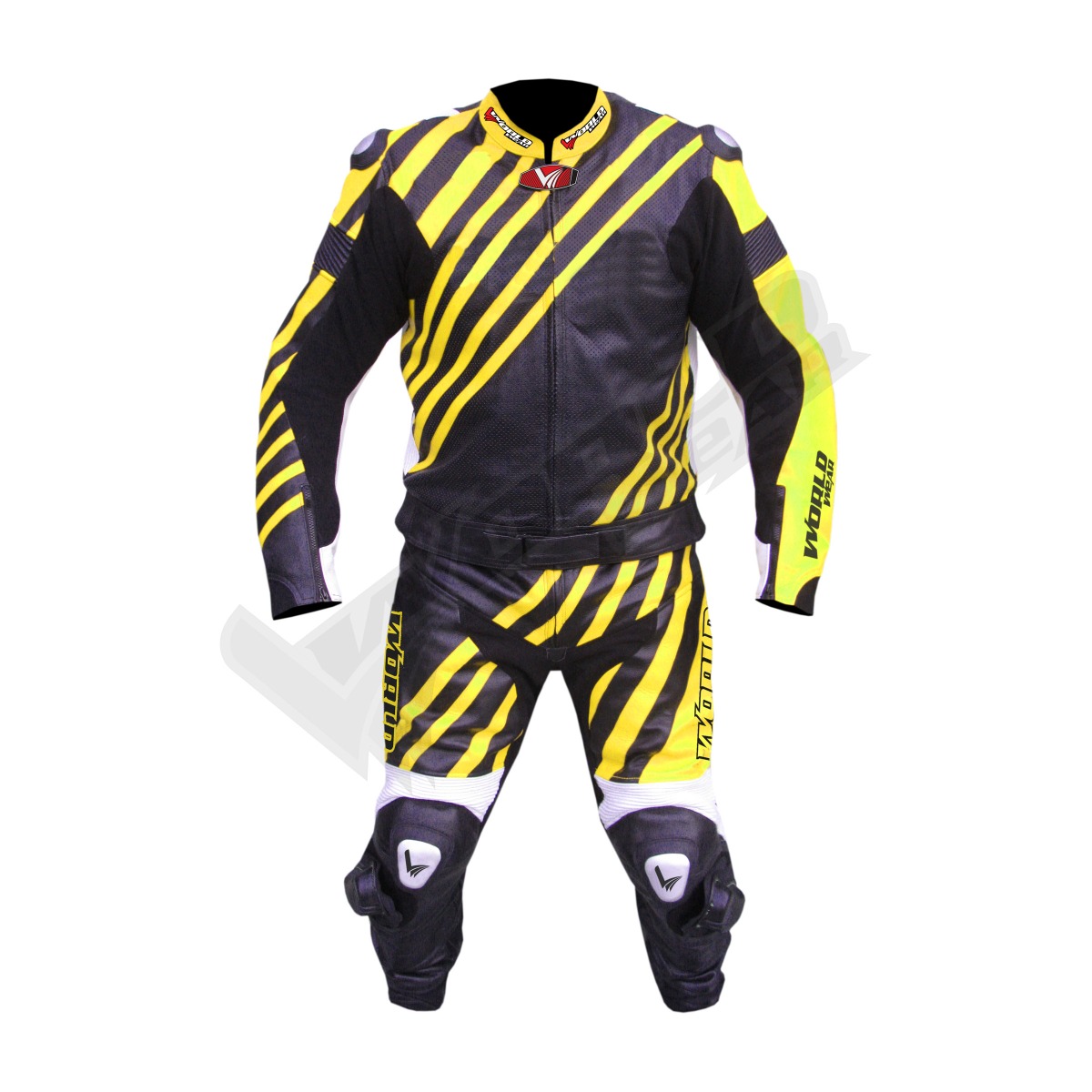 Worldwear Yellow 2015 Men Motorbike Racing Leather Suit; men's motorbike suit; leather racing suit; high-performance leather suit; CE approved racing suit; professional motorbike racing suit; men's protective leather suit; motorbike suit with armor; motorcycle racing suit with protection; durable leather racing suit; custom fit motorbike suit; motorcycle racing gear for men; perforated leather racing suit; men's racing leather gear; track racing leather suit; men's leather motorcycle suit; protective leather suit for bikers; full-body leather racing suit for men