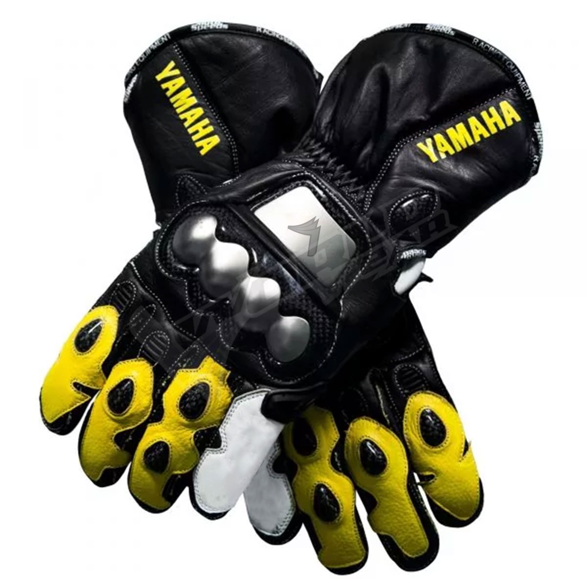 Yamaha Motogb Men Motorbike Racing Leather Gloves; High-performance motorbike racing leather gloves made from durable cowhide leather, offering reinforced knuckle protection, breathable mesh panels, and superior grip for riders on the track or road.